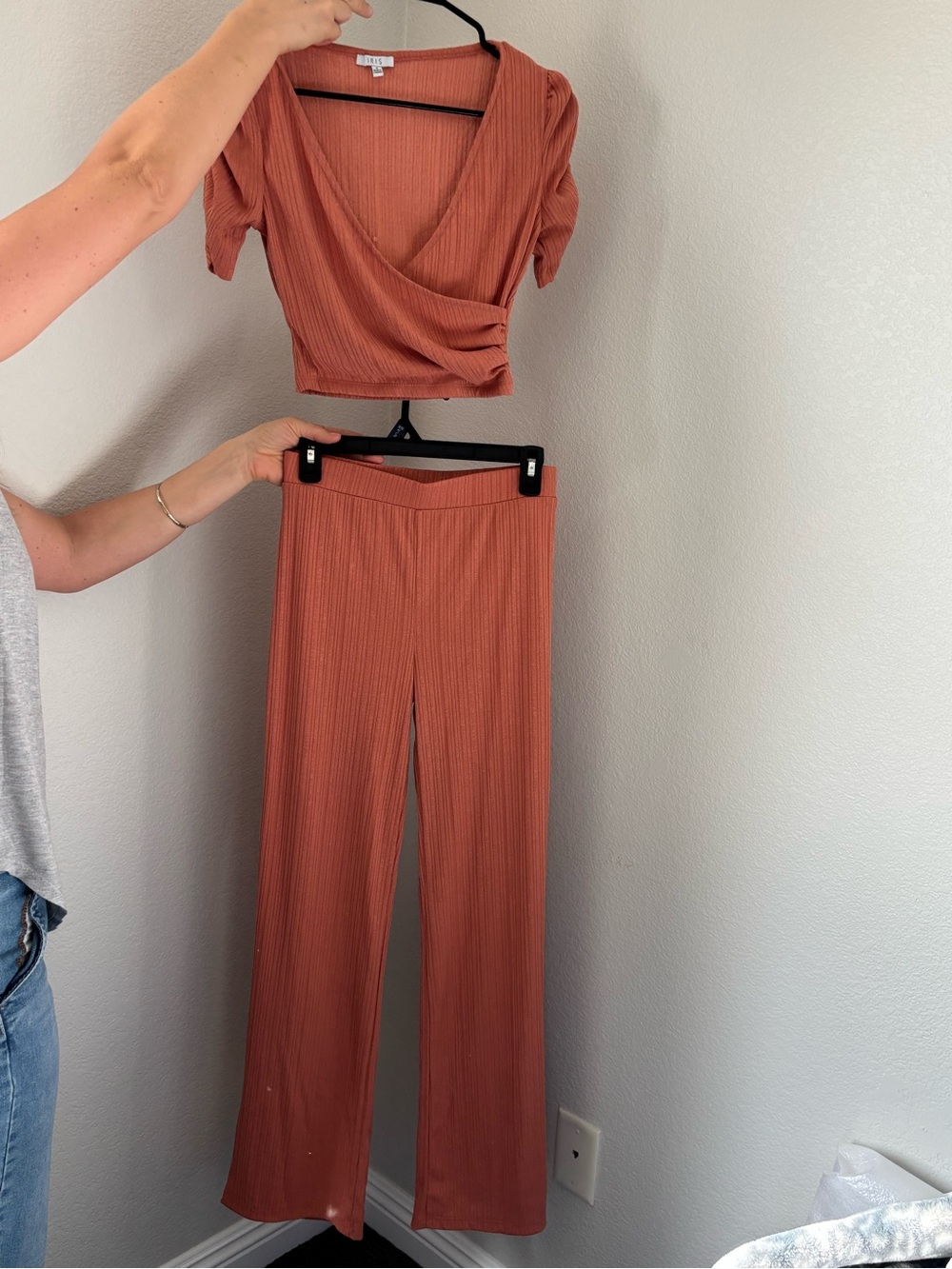 iris Ribbed Two-Piece Set in Rust